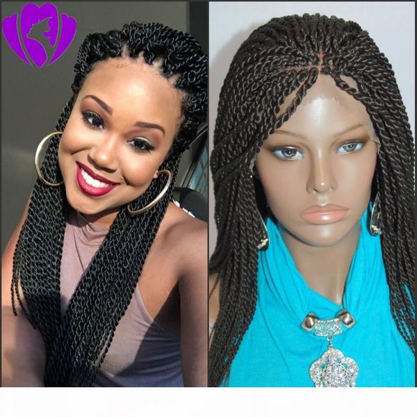 

stock full density senegalese twist wig lace front synthetic wigs for africa american braided wig high temperature women wigs i, Black