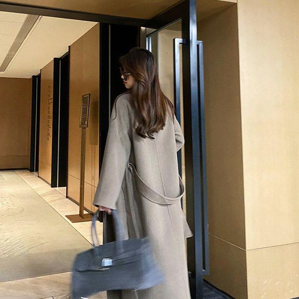 

women's wool & blends faced cashmere overcoat middle long autumn winter 2021 wide version cape double woollen, Black