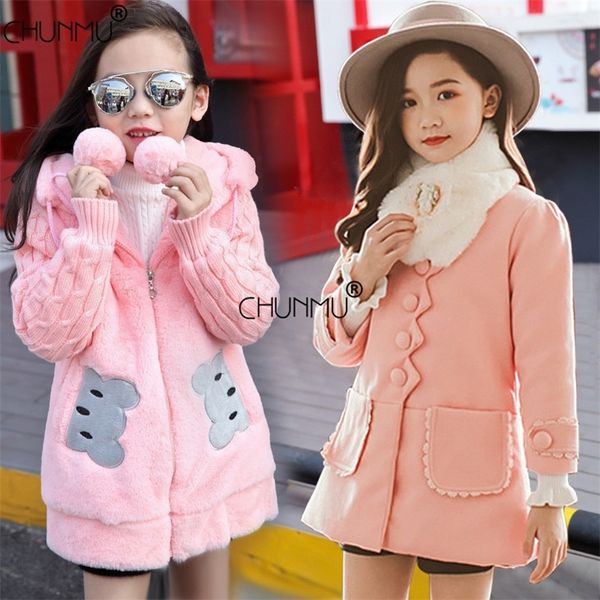 

girls warm winter coat thickened faux fur fashion long kids hooded jacket coat for girl outerwear girls clothes 3-12 years old lj200813, Blue;gray