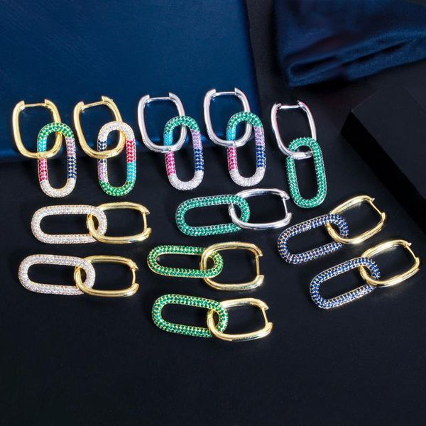 

dangle & chandelier gothic punk multicolor double ring unusual earrings for men/women/couples vintage rainbow zircon accessories jewelry ear, Silver