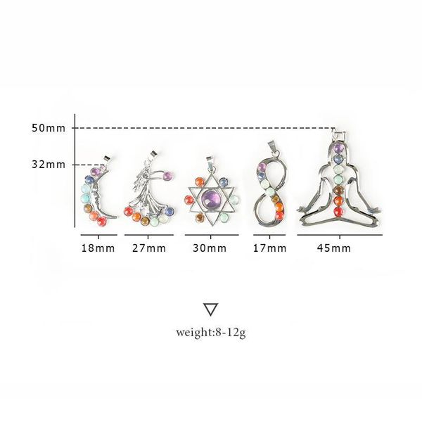 

1pc aura shape health symbol amulet 7 chakra stone yoga symbol seven stone pendant item gift qylncx, Black