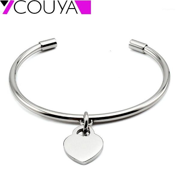 

silver color small cute bangle bracelets for women heart round tag cross charm fashion stainless steel elegant cuffs1, Black