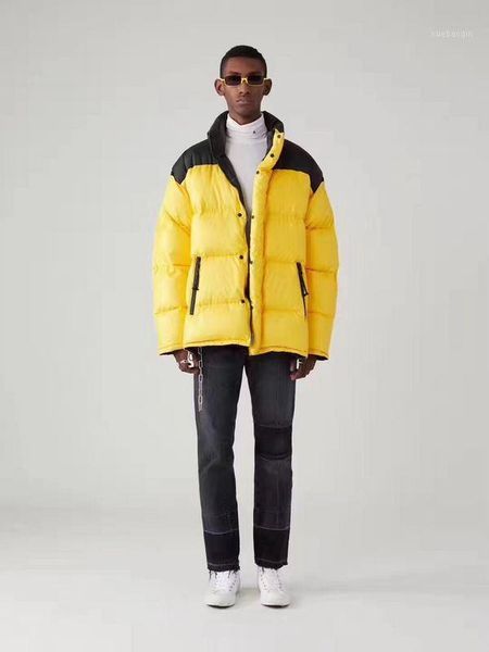

2019 new arrival embroidery color blocking women men padded warm jacket coat hiphop streetwear men cotton padded jacket1, Black;brown