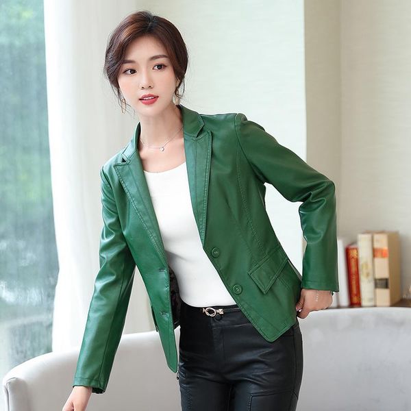 

women's leather & faux large size 3xl jacket motorcycle coat female women suit 2021 ladies blazers green, Black