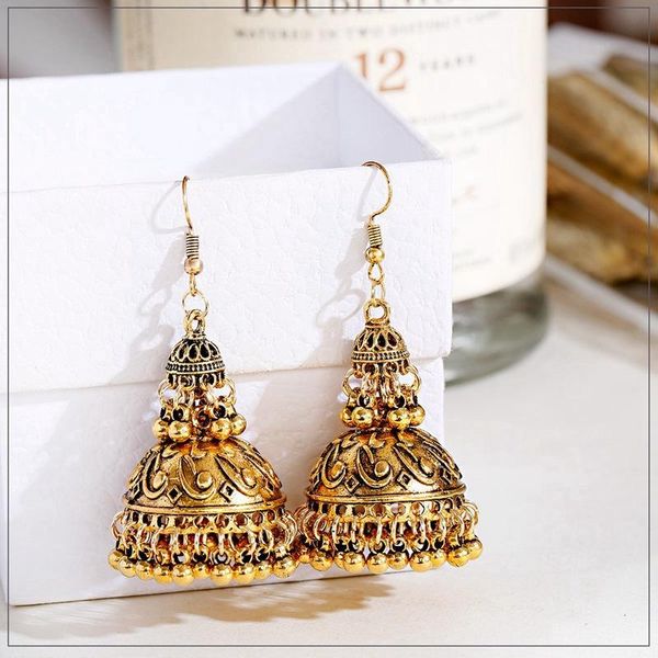 

dangle & chandelier tibetan jewelry women's gold color big bell jhumka earrings ethnic gypsy tassel alloy drop earring oxidized, Silver