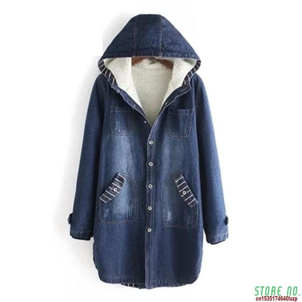 

women's trench coats 2021 autumn winter denim jacket women warm hooded jeans coat plus size 4xl casual female long windbreaker outerwea, Tan;black