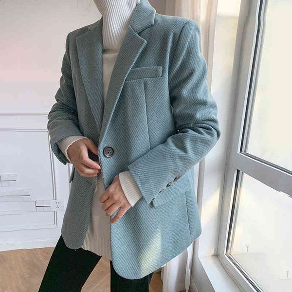 

women's suits & blazers [eam] loose fit blue brief big size casual woolen coat parkas long sleeve women fashion autumn winter 2022 1de4, White;black