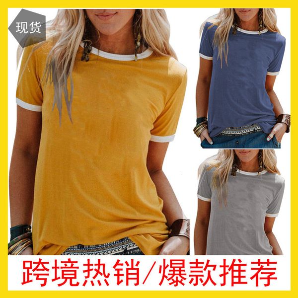 

fashion women's stitching short sleeve contrast t-shirt, Black;brown