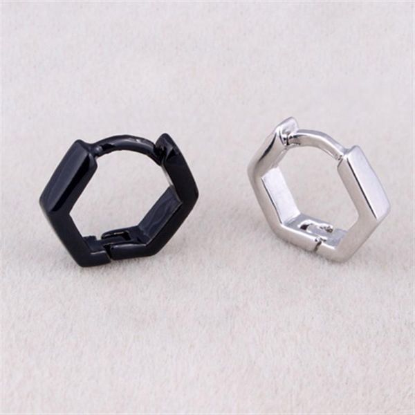 

korean v 1pc square hexagon triangle stainless steel ear earrings hip hop stud earring titanium man jewelry accessories, Golden;silver