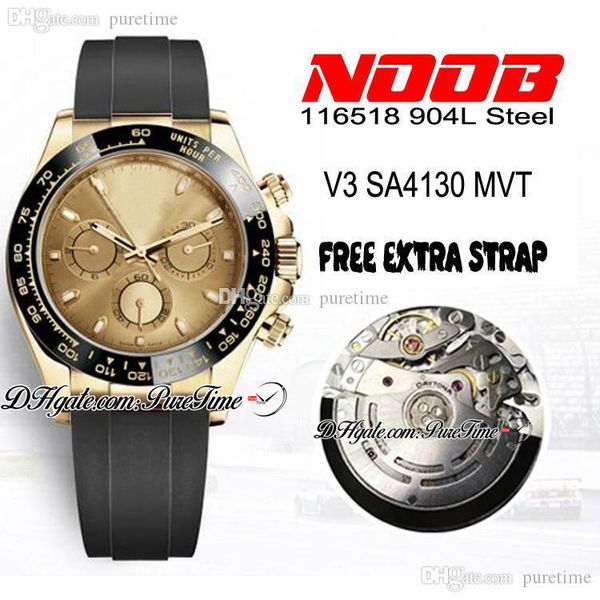 

2020 n v3 sa4130 automatic chronograph mens watch yg black ceramic bezel champagne dial edition 904l steel rubber116518 ptrx puretime 2, Slivery;brown