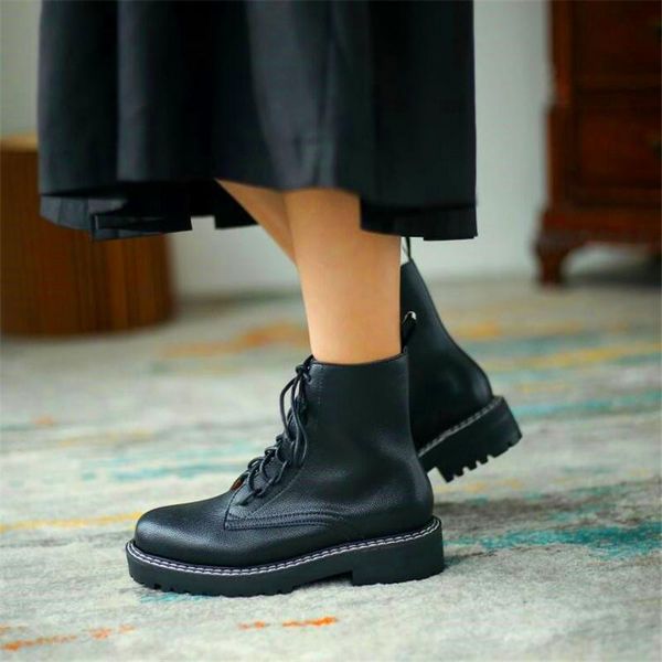 

boots winter women's high-heeled increase thick-soled lace black round toe fashion short
