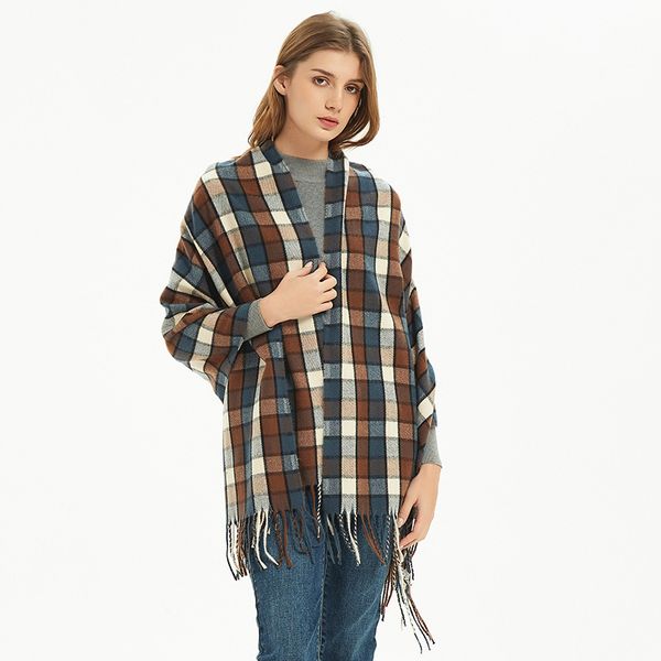 

fashion scarf amazon factory direct sales 2020 autumn and winter new scarf mens and womens black and white tassel plaid scarf shawl fash, Blue;gray