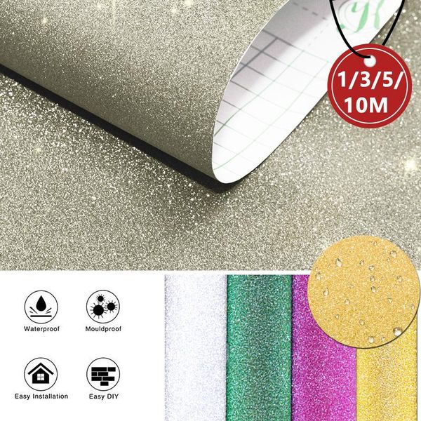 

sparkle glitter self-adhesive wallpaper stickers home decor silver for cabinet living room diy gift wrapping paper removable wat