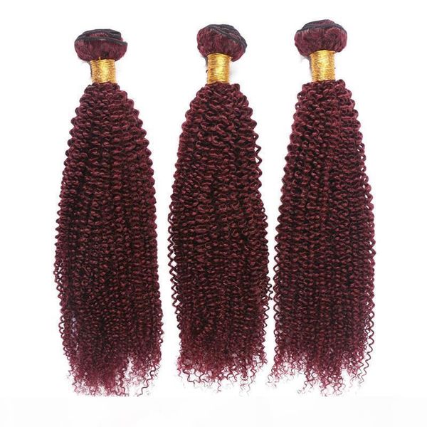 

wine red #99j human hair extensions wholesale 3pcs virgin malaysian burgundy remy human hair weave bundles kinky curly double wefts, Black