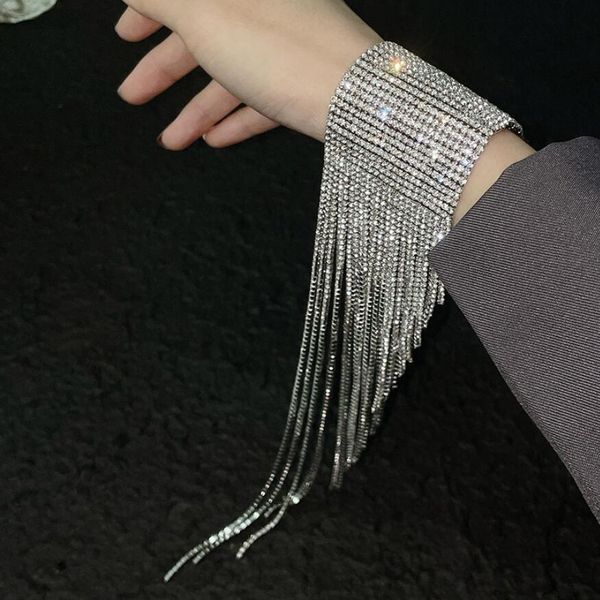 

bohemia fashion long tassel rhinestone bracelet hand jewelry for women bridal crystal statement bracelets wedding jewellery, Golden;silver