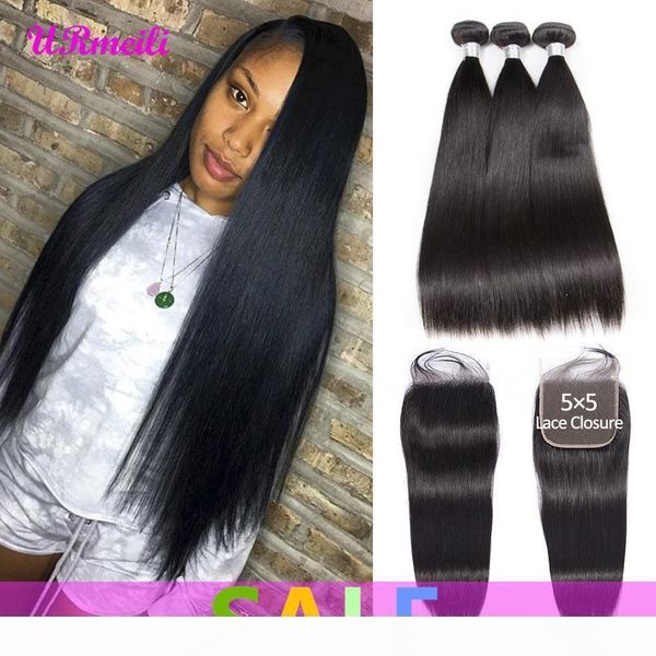 

indian straight virgin hair bundles with 5x5 lace closure 100% remy human hair extensions 5x5 closure with bundles, Black;brown