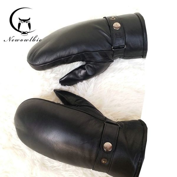 

men sheepskin gloves genuine leather glove for men winter outdoor warm fur thickening thermal gloves y200110, Blue;gray
