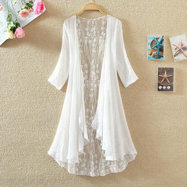 

kimono cardigan женщины кружева летние кардиган феминино вышивка блузка длинная рубашка белая камисса феминина 2020 бохо корейский новый, White