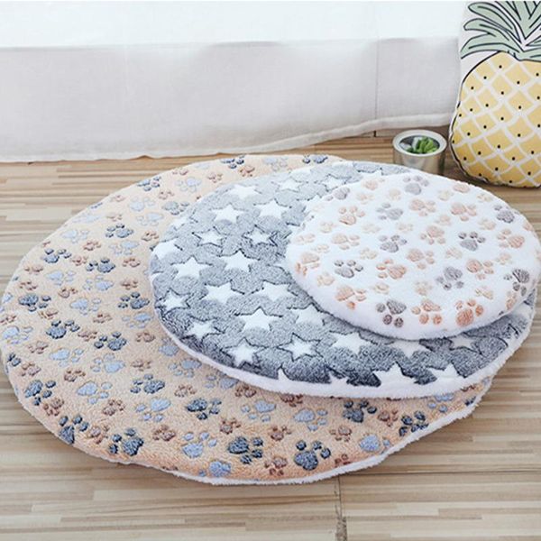 

kennels & pens soft pet dog mat cotton foot print washable round blanket double-sided warm sleeping beds for small medium dogs cats