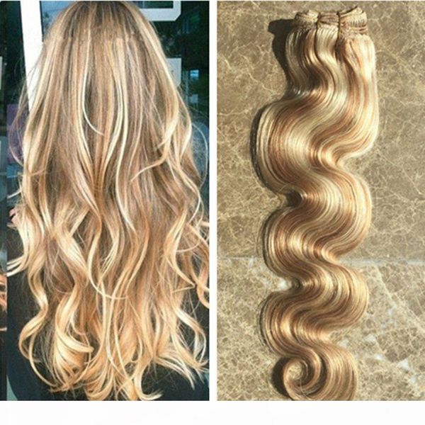 

fashional style brazilian virgin hair body wave 3 bundles mixed color honey blonde 27# bleach blonde 613# hightlight ombre human hair weaves, Black