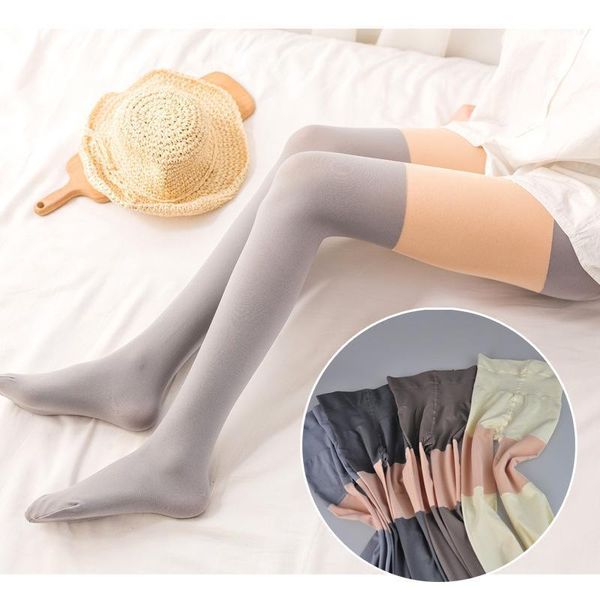 

fashion color patchwork leg tights spring and autumn ladies against pilling micro-pressure false thigh pantyhose tights1, Black;white