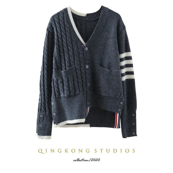 

new korean style very fairy sweater cardigan women's 2020 early autumn v-neck asymmetrical contrast color knitted short jacket, White