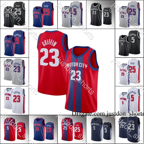 

men detroit pistons jerseys derrick rose luke kennard blake griffin 2020 press city new edition swingman basketball shirts, Black;red
