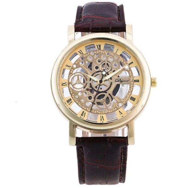 

out, sided male hollowed double tiktok, non mechanical fashion men's casual all match quartz watch, Slivery;brown