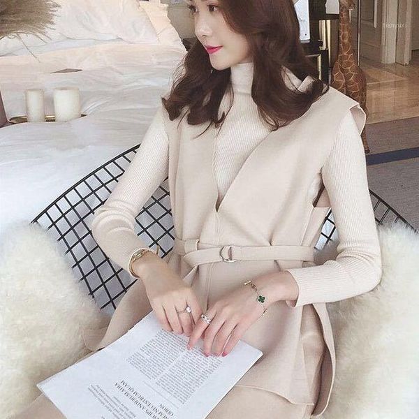 

2020 new chic sleeveless v neck chaqueta mujer korean solid elegant female jackets vintage drawstring women coats1, Black;brown