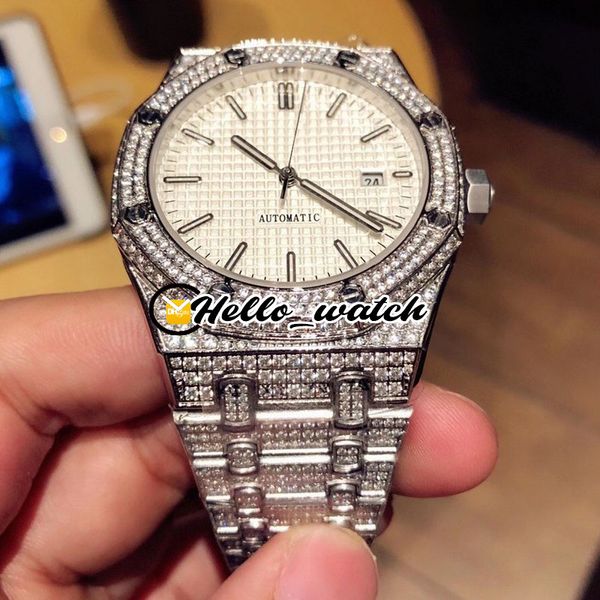 TW новый 41mm 15400 15400-я белая текстура циферблат Miyota автоматические мужские часы 316L сталь полный алмазный браслет верхние часы Sapphire Hello_Watch