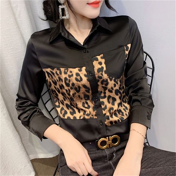 

European Leopard Tops and Patchwork Blouses Bluffs High Quality Women's Shirts Flk6, White
