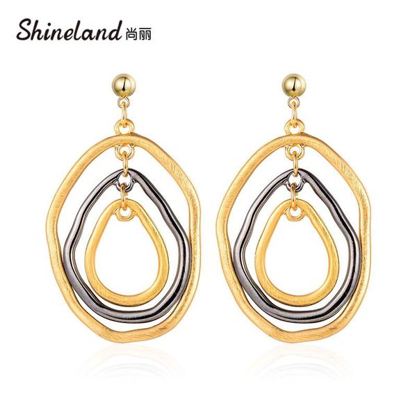 

dangle & chandelier shineland fashion jewelry trendy geometric irregular hollow drop earrings for women punk retro brincos gift 2021, Silver