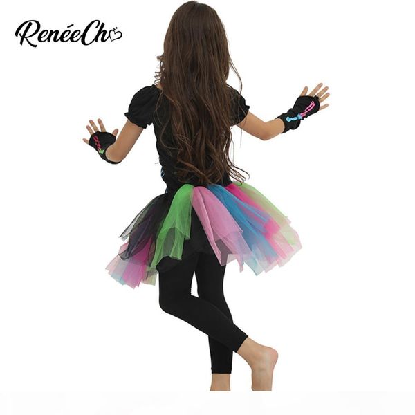 

halloween costume for kids girls funky punky bones costume child 2018 skeleton rocker cosplay tutu dress fancy dress, Black;red