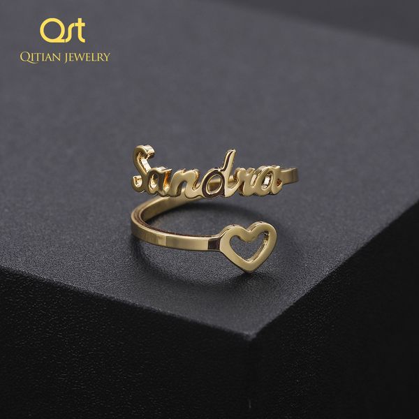 

personalized empty heart name ring/cutomized unique ring /for girlfriend,wife,mom gifts statement jewelry - adjustable collares 201006, Golden;silver
