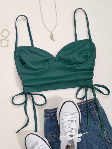 

drawstring ruched side bustier cami n6ux#, White