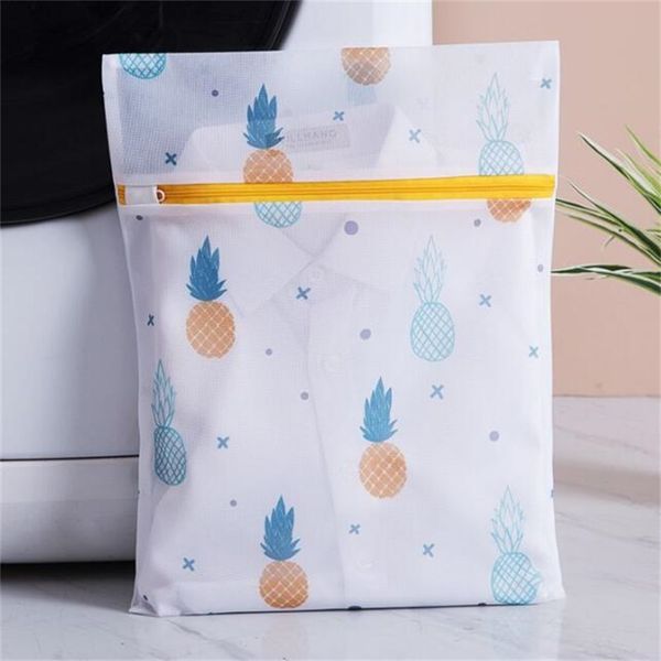 

pineapple printing zippered mesh laundry bag polyester washing net bag for underwear sock washing machine pouch clothes bra bags 12 n2
