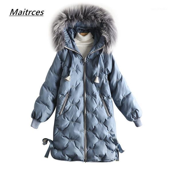 

women's down & parkas 2021 fashion long coat jacket women's hooded warm fluff parka big fur collar female winter collection mf0501, Black
