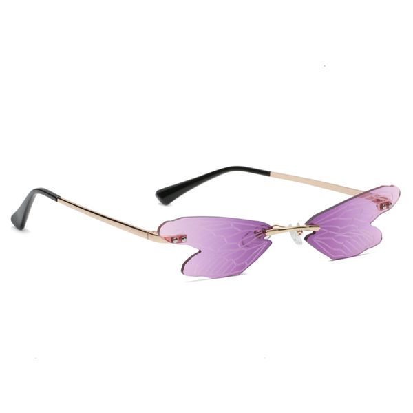 

fashion dragoy wing women vintage rimless cat eye sun glasses uv 400 eyewear luxury trending narrow sunglasses, White;black