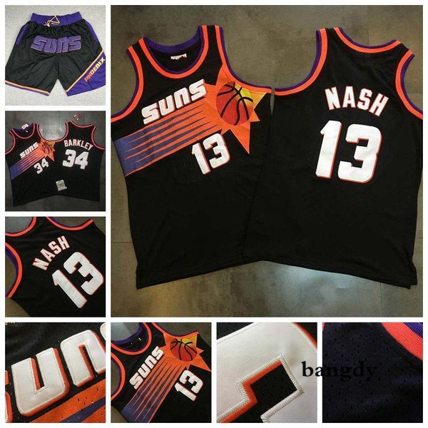

mitchell&ness vintage phoenix nba suns throwback steve 13 nash charles 34 barkley mesh embroidery stitched basketball jerseys, Black;red