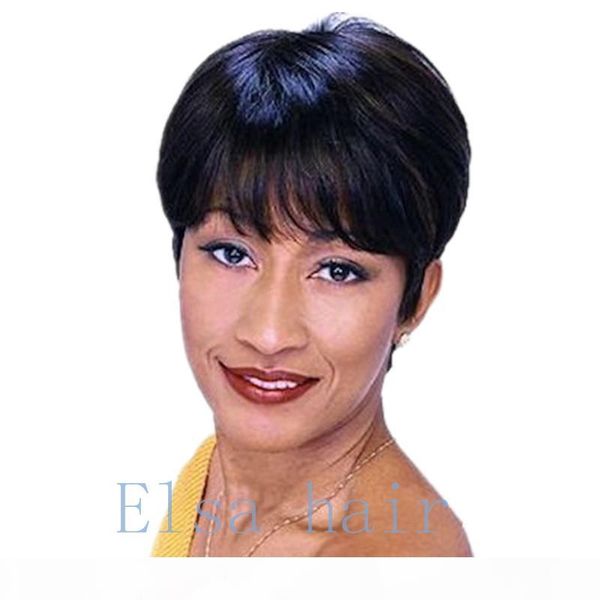 

pixie none lace front human hair wigs with bangs human hair bob wigs for black women short none lace cut hair wigs, Black;brown