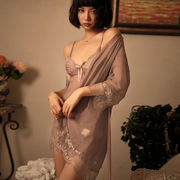 

women's sleepwear women lace nightgowns pyjamas set summer night dress nightwear lingerie bathrobe female nightdress home clothes, Black;red