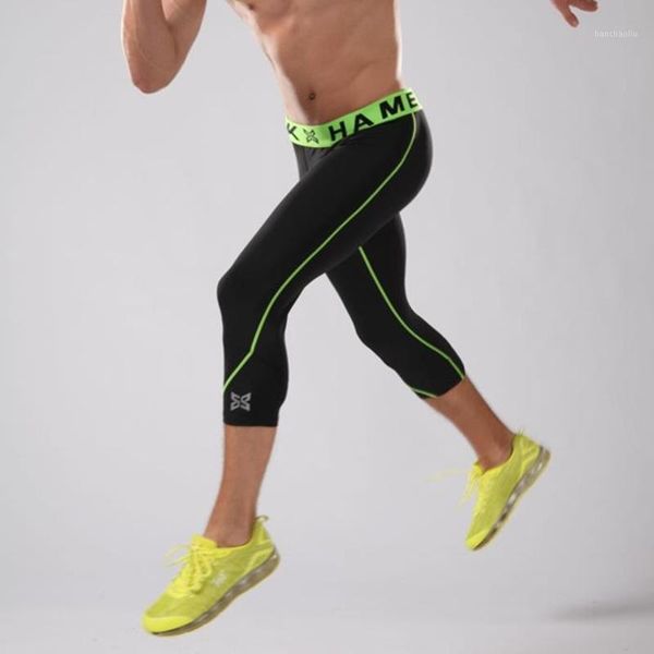 

running pants elastic compression men's 3/4 basketball legging sports jogging gym tights fitness yoga xl1, Black;blue