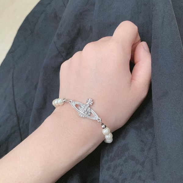 

saturn bracelet pearl beaded saturn planet bracelet hand jewelry planet universe bracelets bangle jewelry for women girls, Black