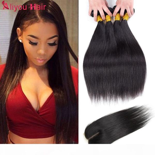 

peruvian silk straight with lace closure middle part 100% unprocessed brazilian peruvian straight virgin human hair weave natural color, Black;brown