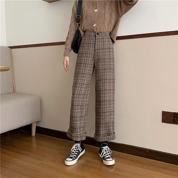 

harajuku style autumn women fashion plaid ankle-length leggings pants casual loose high waist hip pants leggings, Black