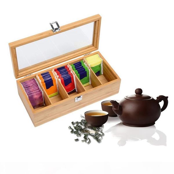 

bamboo system tea bag jewelry organizer storage box 5 compartments tea box organizer wood sugar packet container
