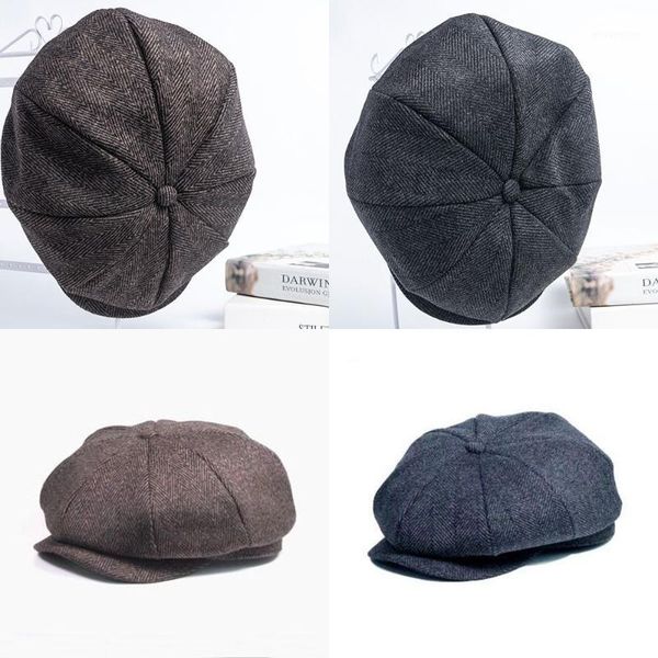 

vintage winter wool berets wool newsboy caps for men flat octagonal caps warm coffee british hat autumn winter knitted women hat1, Blue;gray