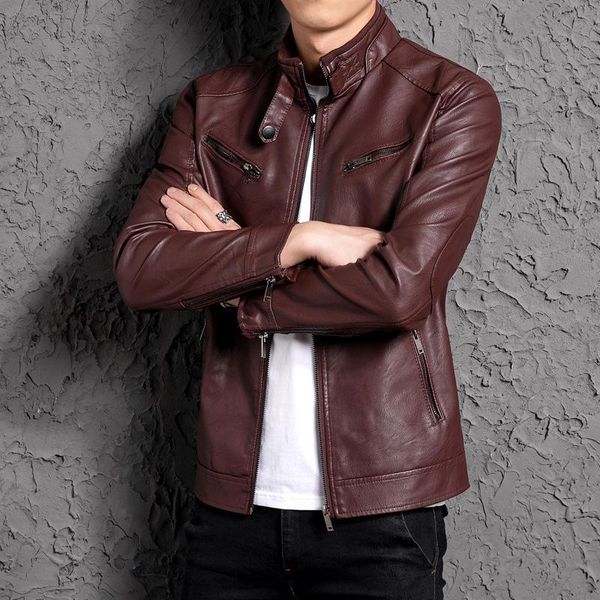 

2020 new stand collar chaqueta cuero moto hombre, Black
