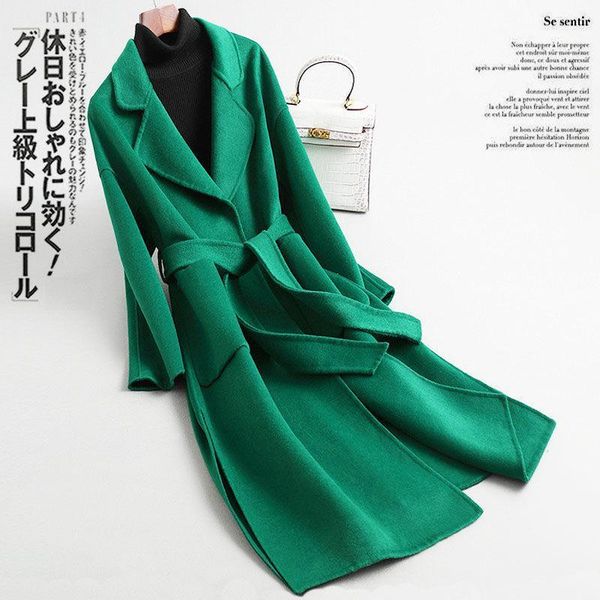 

2020 women elegant winter cashmere overcoat long bandage woolen coat cardigan loose abrigos mujer manteau femme hiver l971, Black