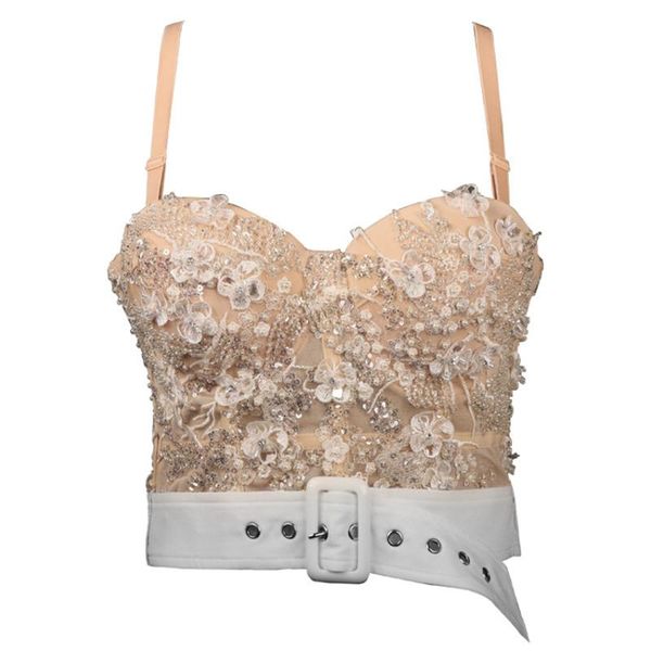 

summer cropped corset women 2020 lace beading sashes crop to wear out night club show ropa mujer cami db1039, White